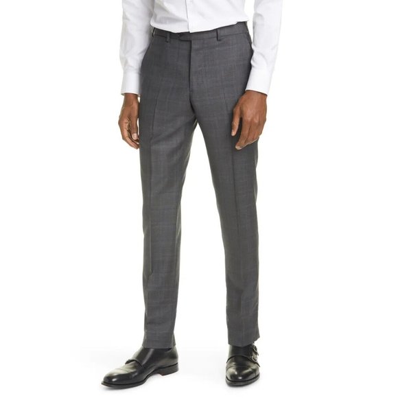 Emporio Armani G Line Trim Fit Plaid Wool Dress Pants Charcoal Gray Men's 42 US